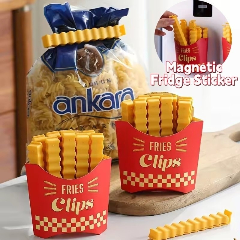 Food Snacks Gifts - ชุดคลิปหนีบปิดผนึกกันความชื้นสำหรับอาหาร 12 ชิ้น พร้อมสติกเกอร์แม่เหล็กติดตู้เย็น คลิปหนีบขนมแบบแถบยาว ของขวัญสุดสร้างสรรค์