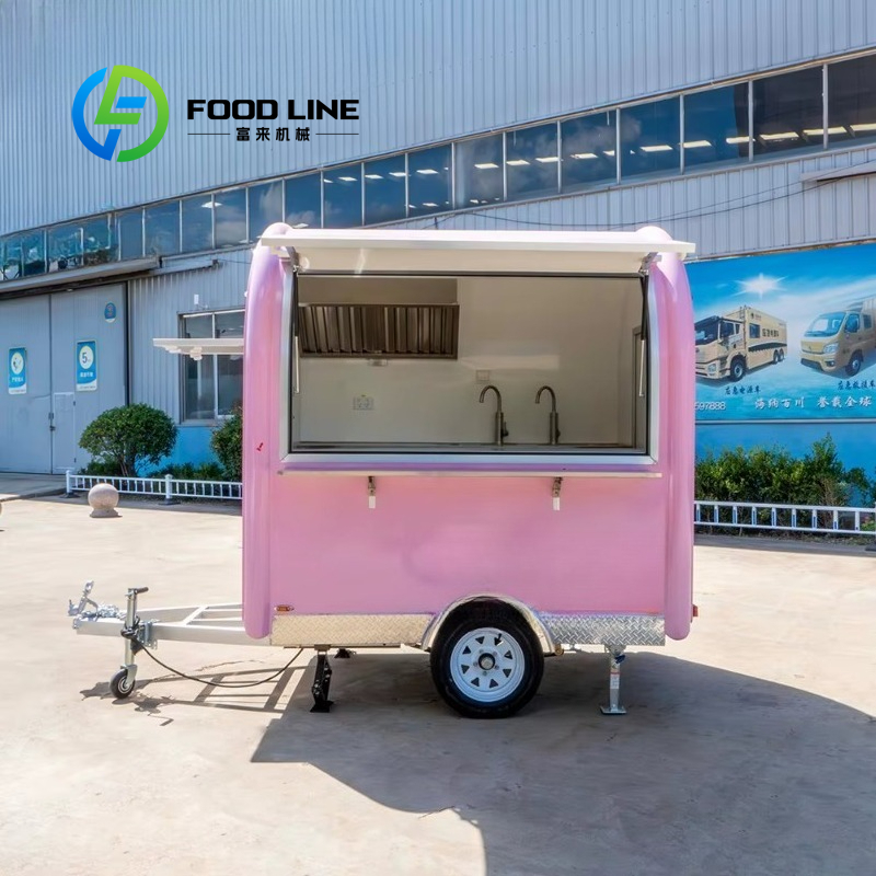 Food Snacks Catering - รถพ่วงขายอาหารมินิสีชมพูสไตล์วินเทจแบบกำหนดเอง พร้อมเตาทำอาหารสำหรับพิซซ่า ขนม และบริการจัดเลี้ยงนอกสถานที่