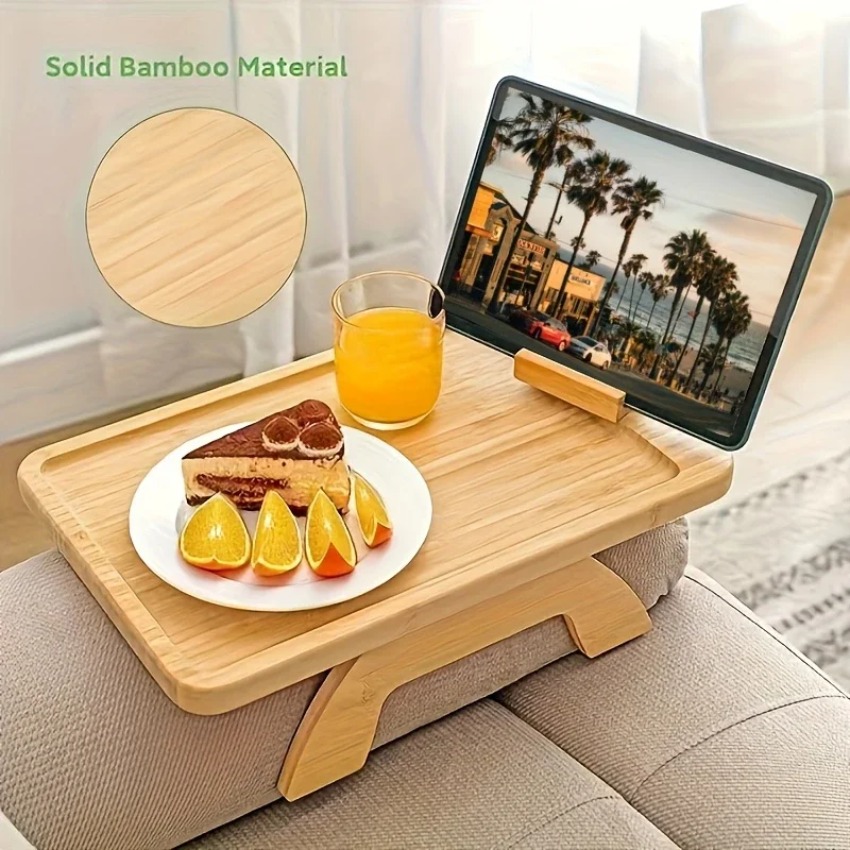 Food Snacks To Eat - ถาดวางของพับได้ทำจากไม้สำหรับโซฟา หมุนได้ 360 องศา ° ที่วางโทรศัพท์