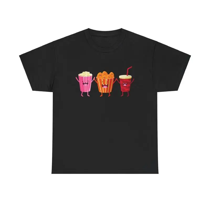 Foody Snacks - เสื้อยืด Snack Squad ลายการ์ตูนน่ารักสไตล์คาวาอี้ พร้อมลายป๊อปคอร์น ไก่ทอด