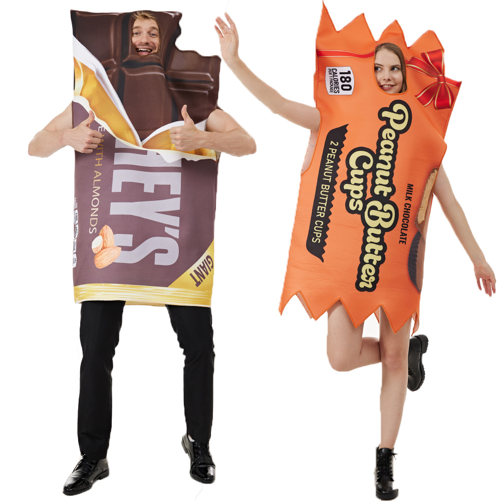 Peanut Butter Snack - Eraspooky ผู้ใหญ่คู่ตลกชุดช็อกโกแลตและเนยถั่วลิสงเครื่องแต่งกายขนมขบเคี้ยวฟองน้ํา Jumpsuit ฮาโลวีน Carnival แฟนซีชุด