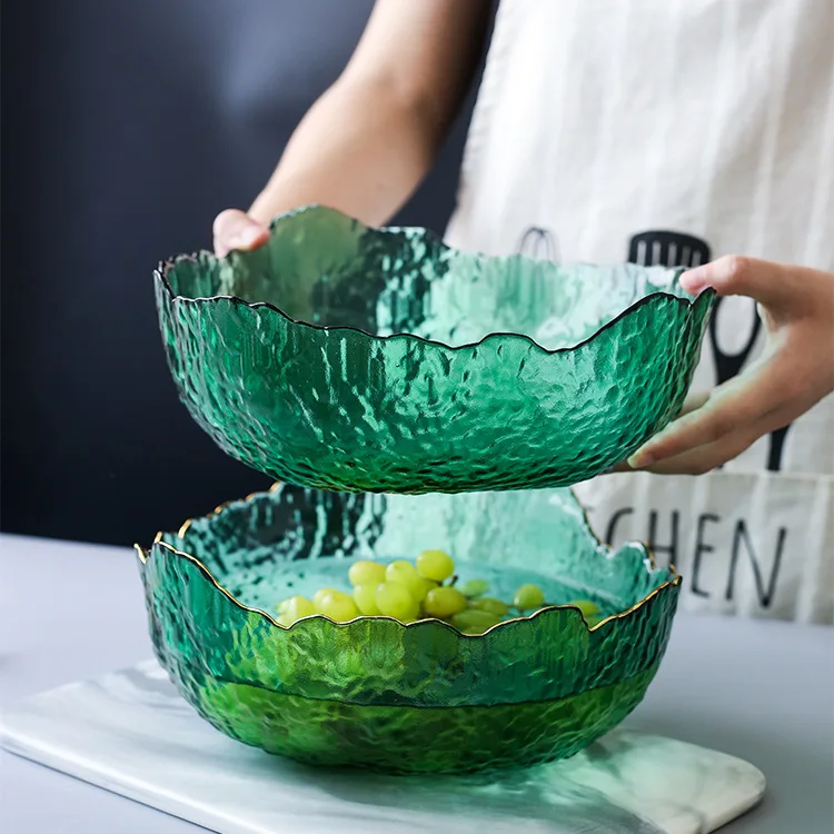Food Snacks That Are Green - ใหม่สไตล์ญี่ปุ่นสีเขียวชามแก้ว Glod ขอบสลัดผลไม้ซุปขนมขบเคี้ยวอาหารชามผสมชาล้างขนาดใหญ่