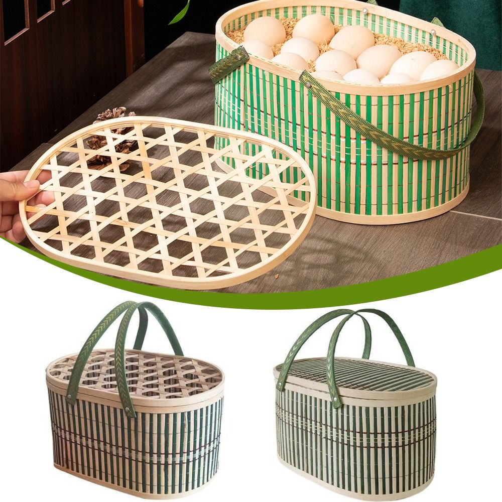 ตะกร้าไม้ไผ่ทำมือ ทนทาน พร้อมฝ - Food Snacks Gifts บทวิจารณ์และราคา
