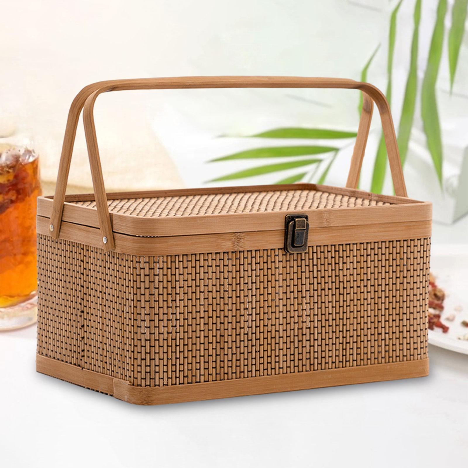 ตะกร้าปิกนิกไม้ไผ่ทำมือพร้อมฝา - Food Snacks Hamper บทวิจารณ์และราคา